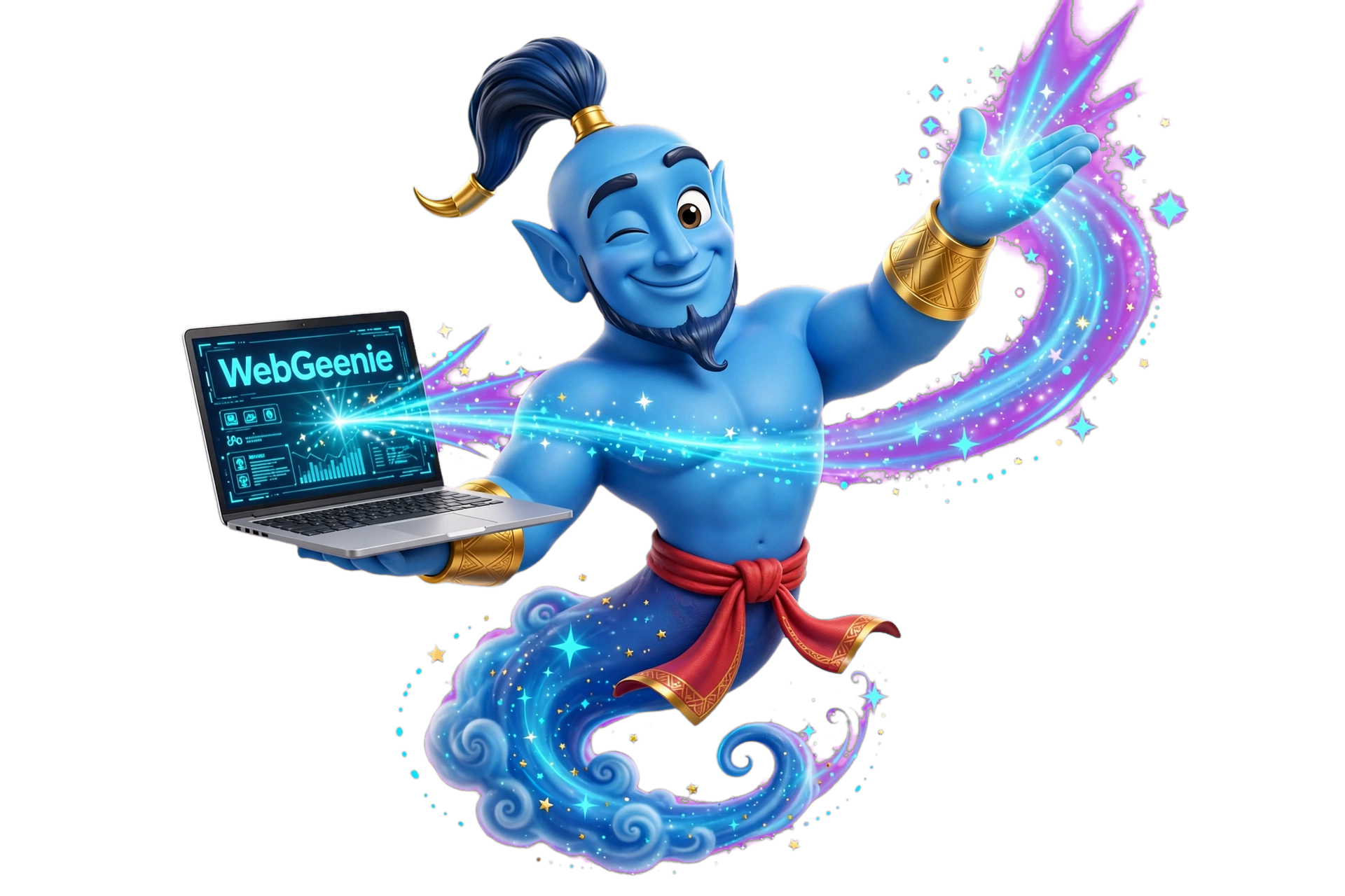 Animated WebGeenie magic genie mascot